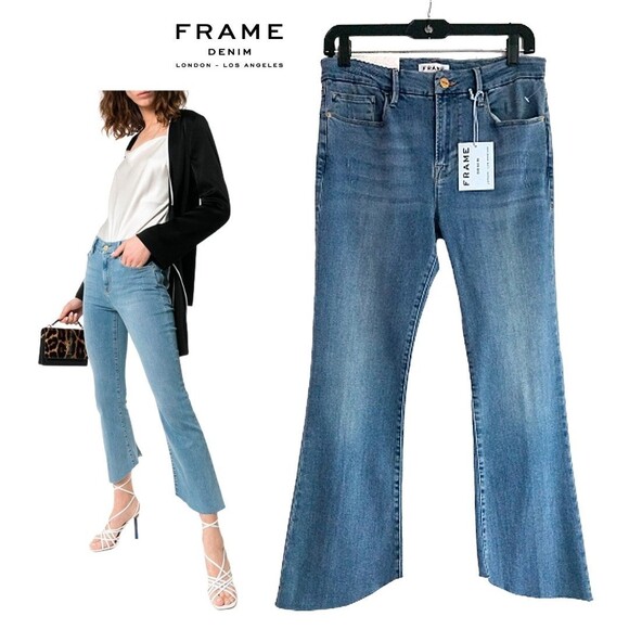 FRAME Denim NEW Bohemian: LE CROP Godet-Inset Flare Mini Boot Jean 29 - Picture 1 of 12